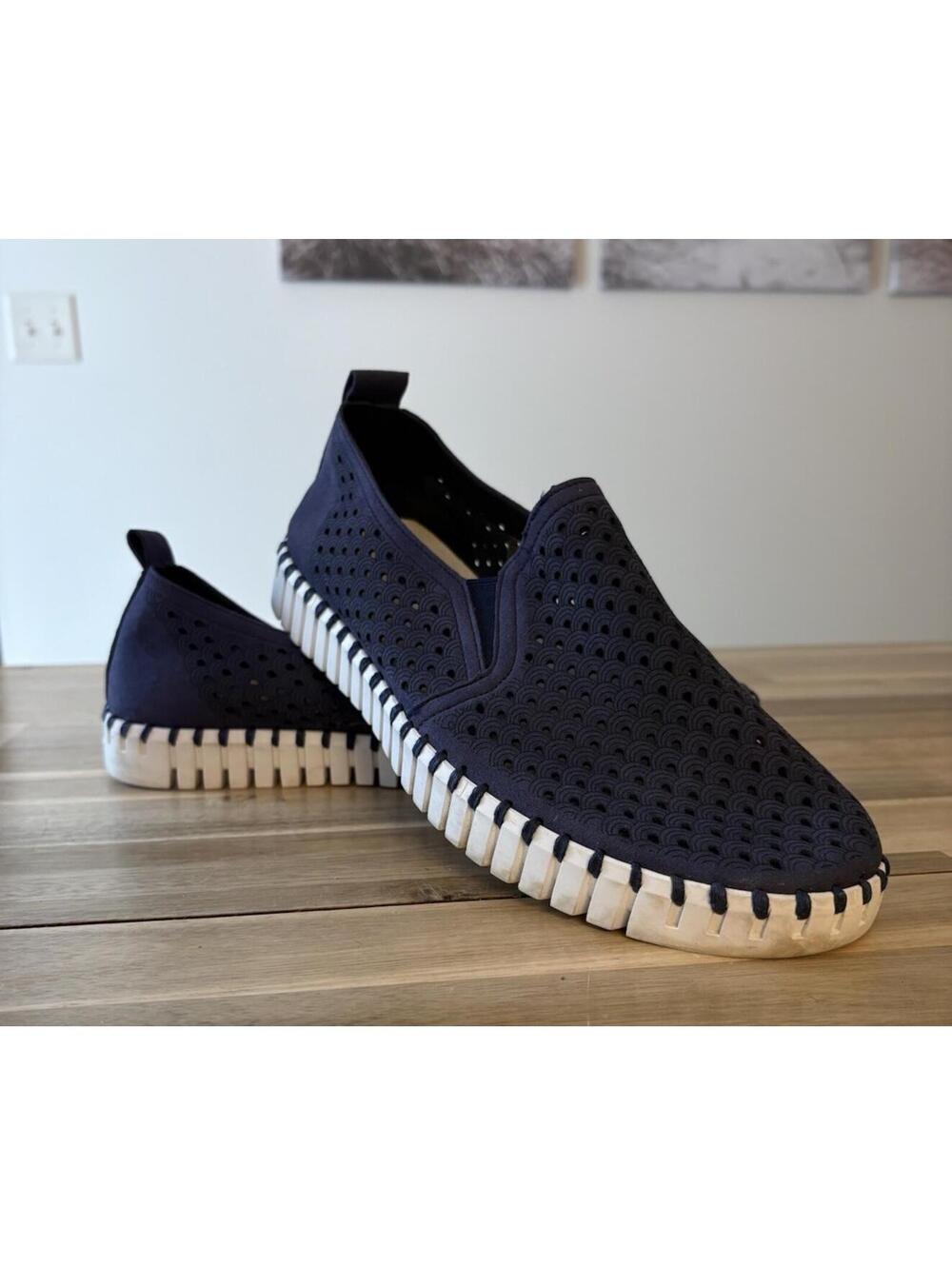 Ilse Jacobsen Mens Perforated Slip-On Sneaker Loafer Shoe Size 43 Navy Blue